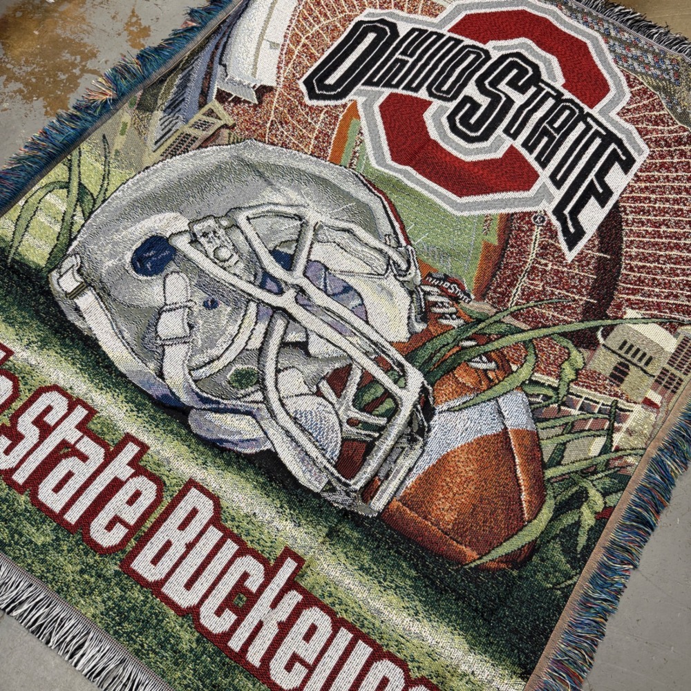 NEW Ohio State Buckeyes Tapestry Throw Blanket Multicolor Woven Stadium - Picture 3 of 5